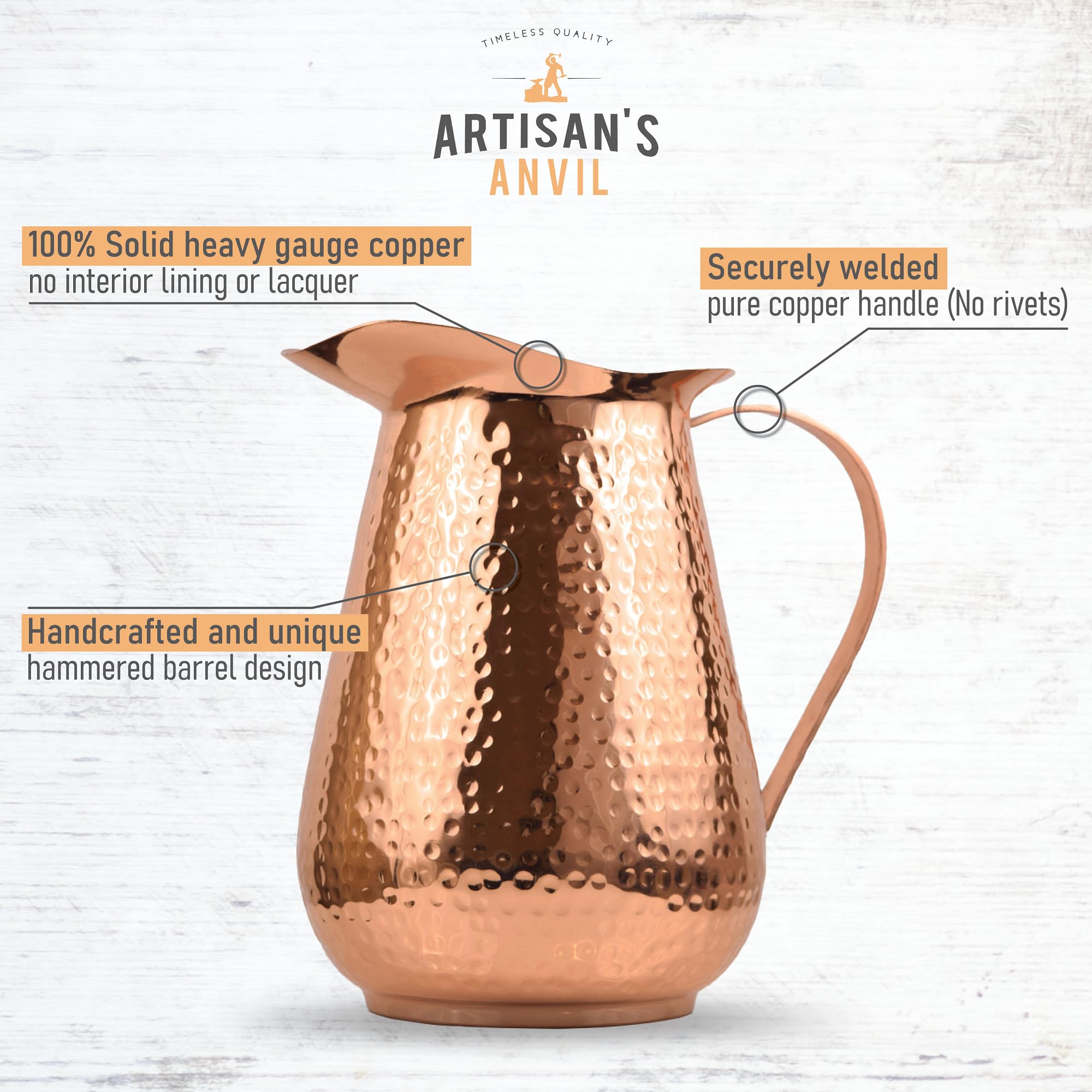 Amazon.com: Artisan's Anvil Hammered Copper Pitcher w/Handle, 100